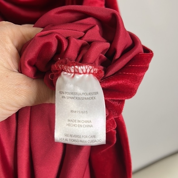 TAHARI ASL Single Strap Rouched crushed velvet midi dress red nwt 14 plus - Picture 4 of 5